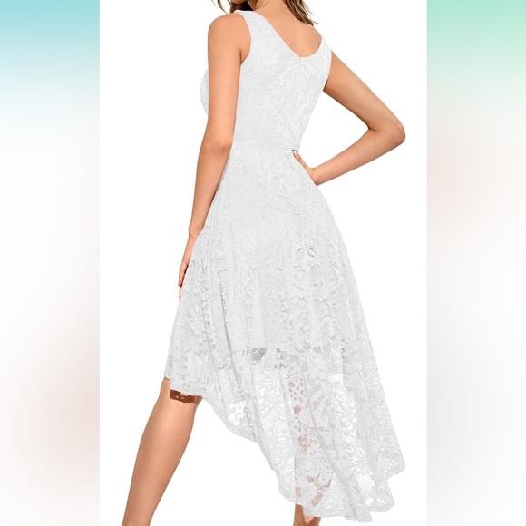 MUADRESS Women's Elegant Floral Lace Sleeveless Crew Neck Hi-Lo Cocktail Dress - Picture 2 of 14